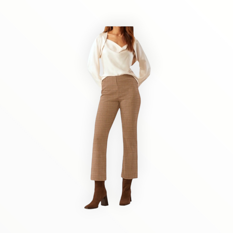 ecru Prince Cropped Flare Leg - Autumn Check