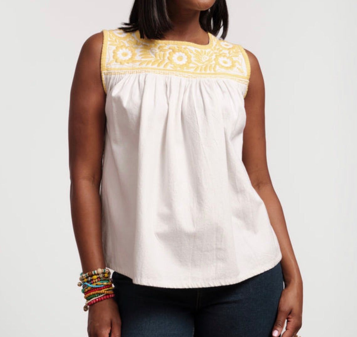 Frances Valentine Jess Floral Embroidery Top - White/Yellow