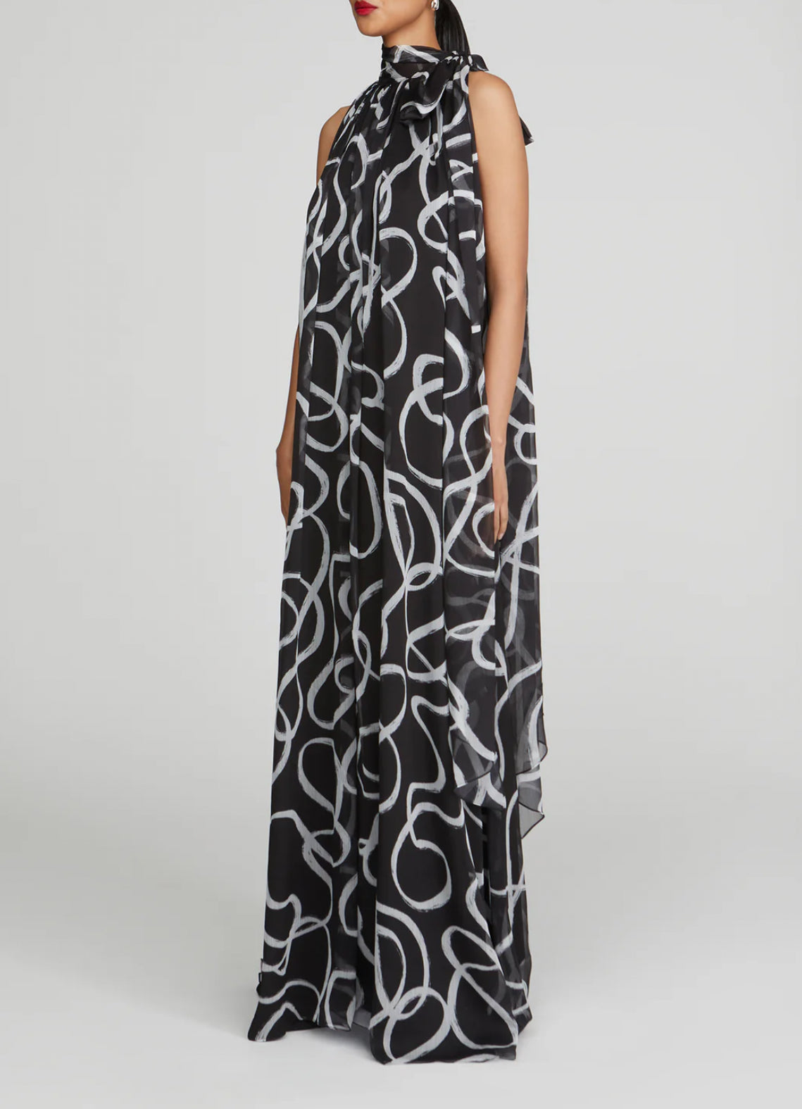 Halston Lyle Chiffon Gown - Black Ribbon