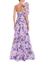 Badgley Mischka Ruffle One Shoulder Floral Gown - Lilac Multi