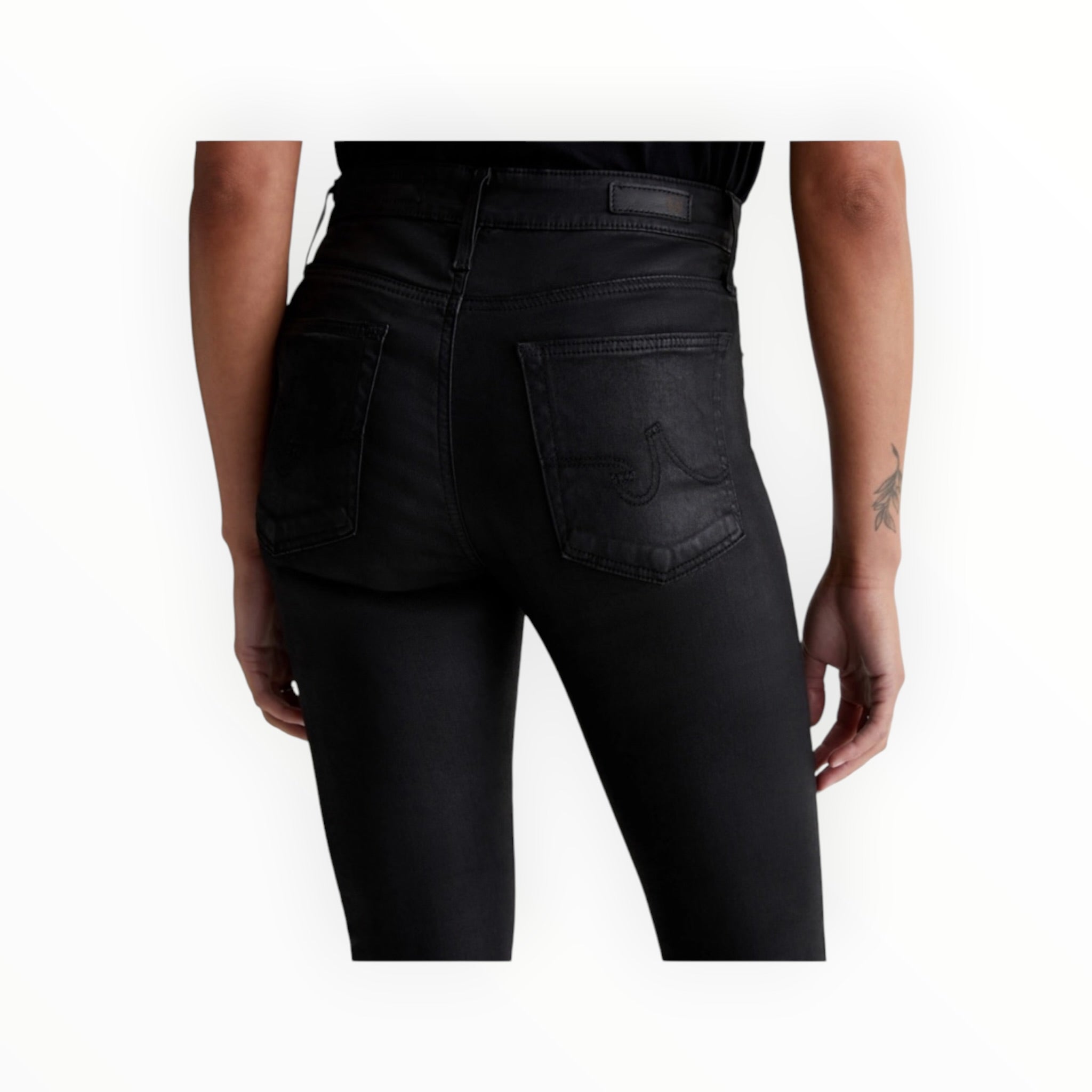 AG Jeans Farrah High Rise Faux Leatherette Ankle Skinny - Super Black