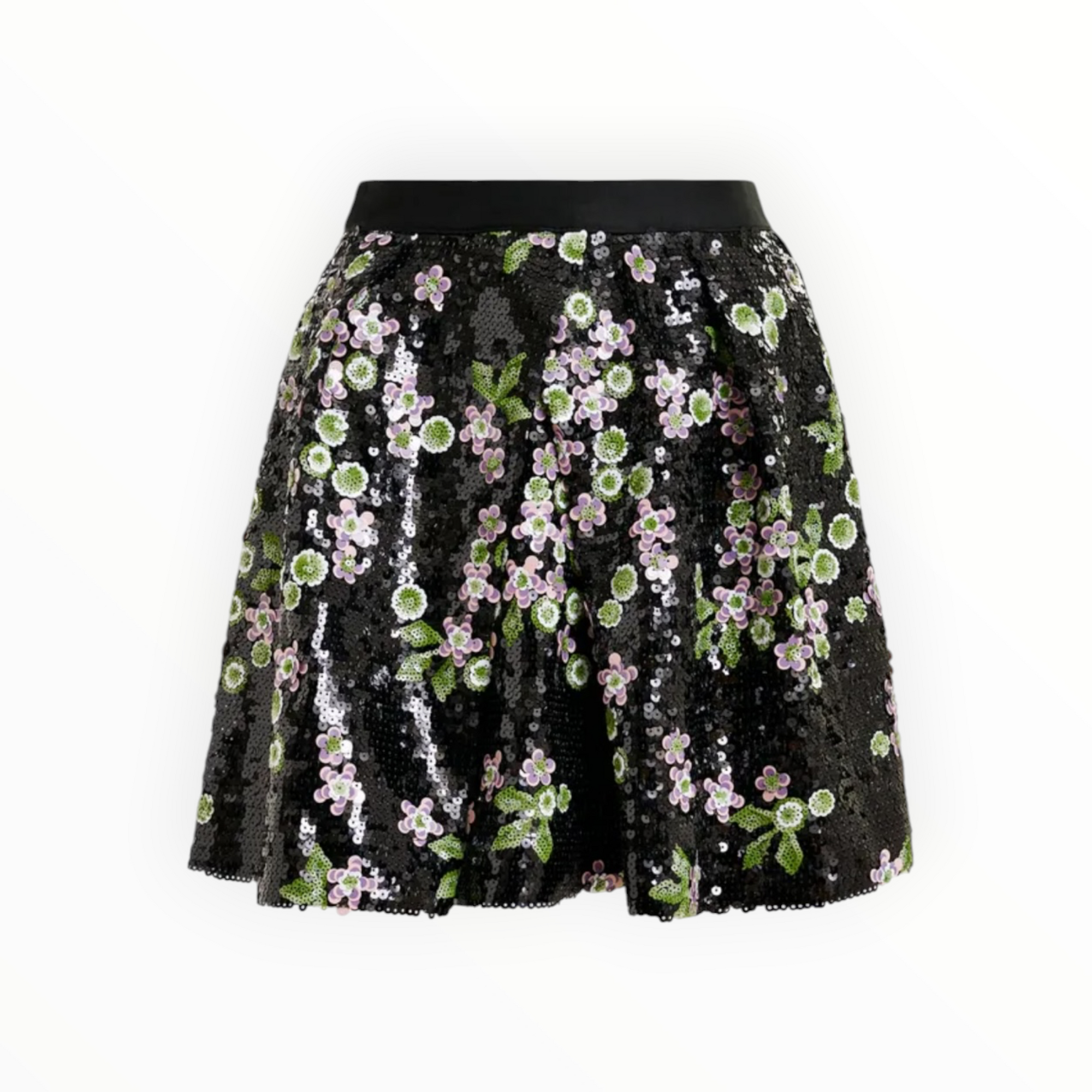 Essentiel Antwerp Tulip-Shape Mini Skirt W/Sequin Embellishments - Black/Green/Pink