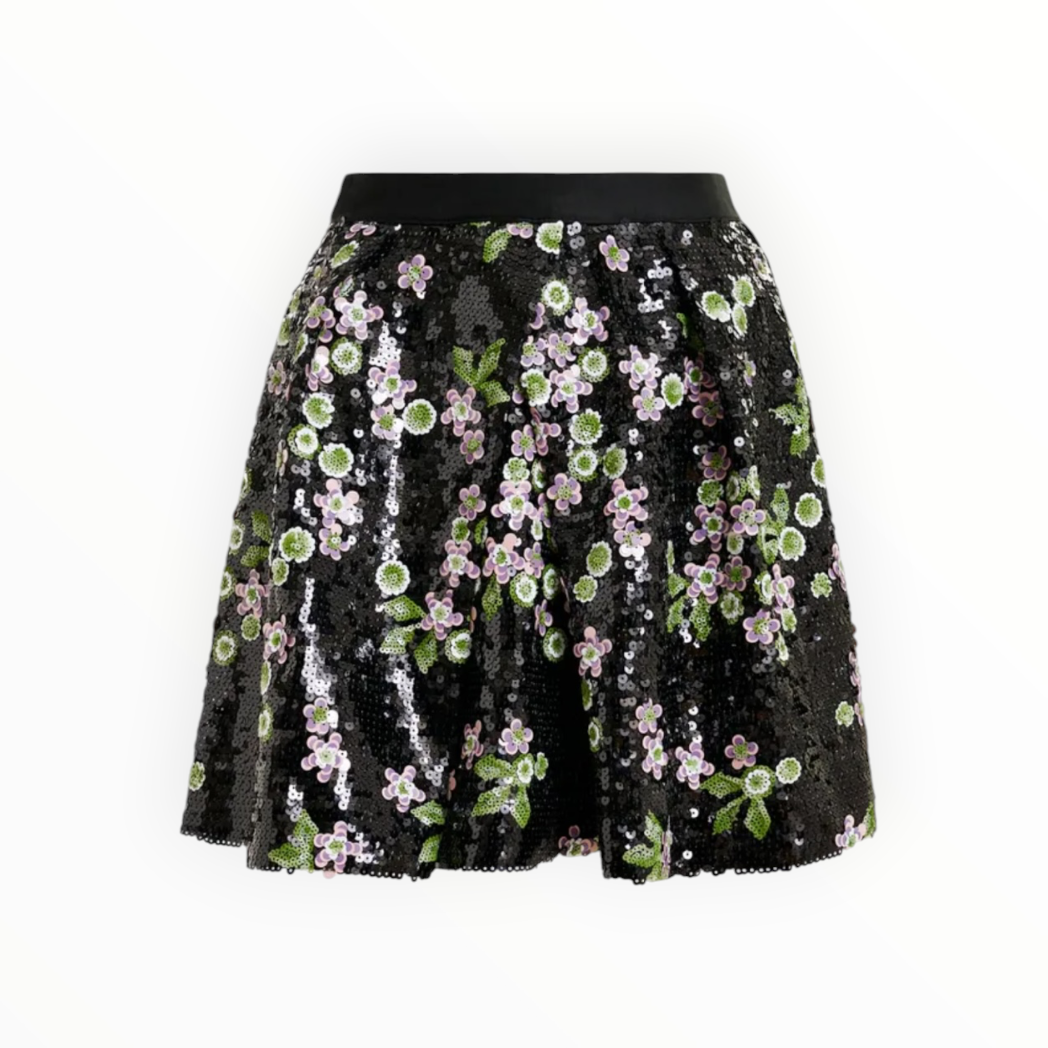 Essentiel Antwerp Tulip-Shape Mini Skirt W/Sequin Embellishments - Black/Green/Pink