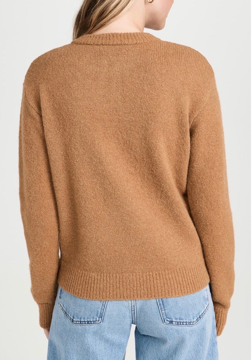 Frame Leather Placket Henley - Camel