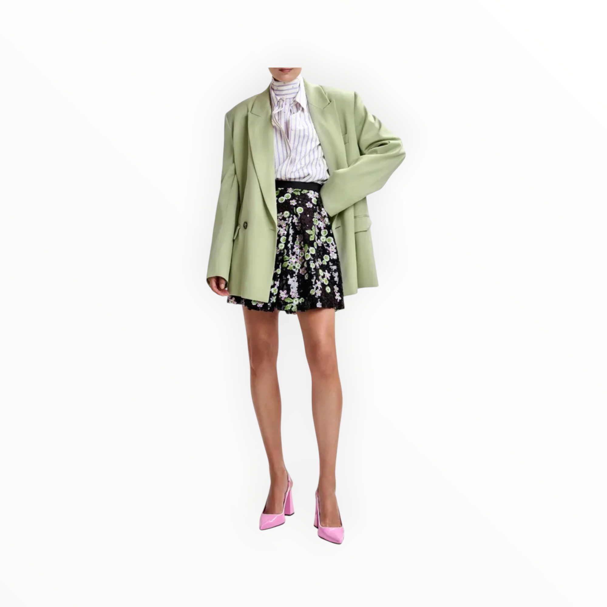 Essentiel Antwerp Tulip-Shape Mini Skirt W/Sequin Embellishments - Black/Green/Pink