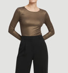 Majestic Filatures Soft Touch Metallic Long Sleeve Crewneck - Chocolate