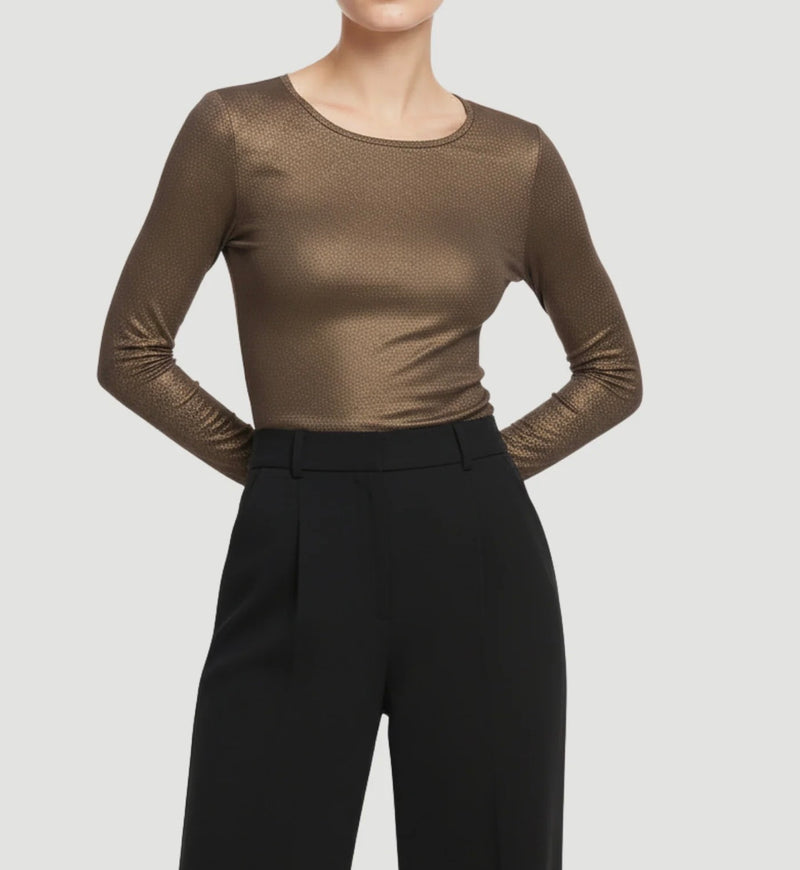 Majestic Filatures Soft Touch Metallic Long Sleeve Crewneck - Chocolate