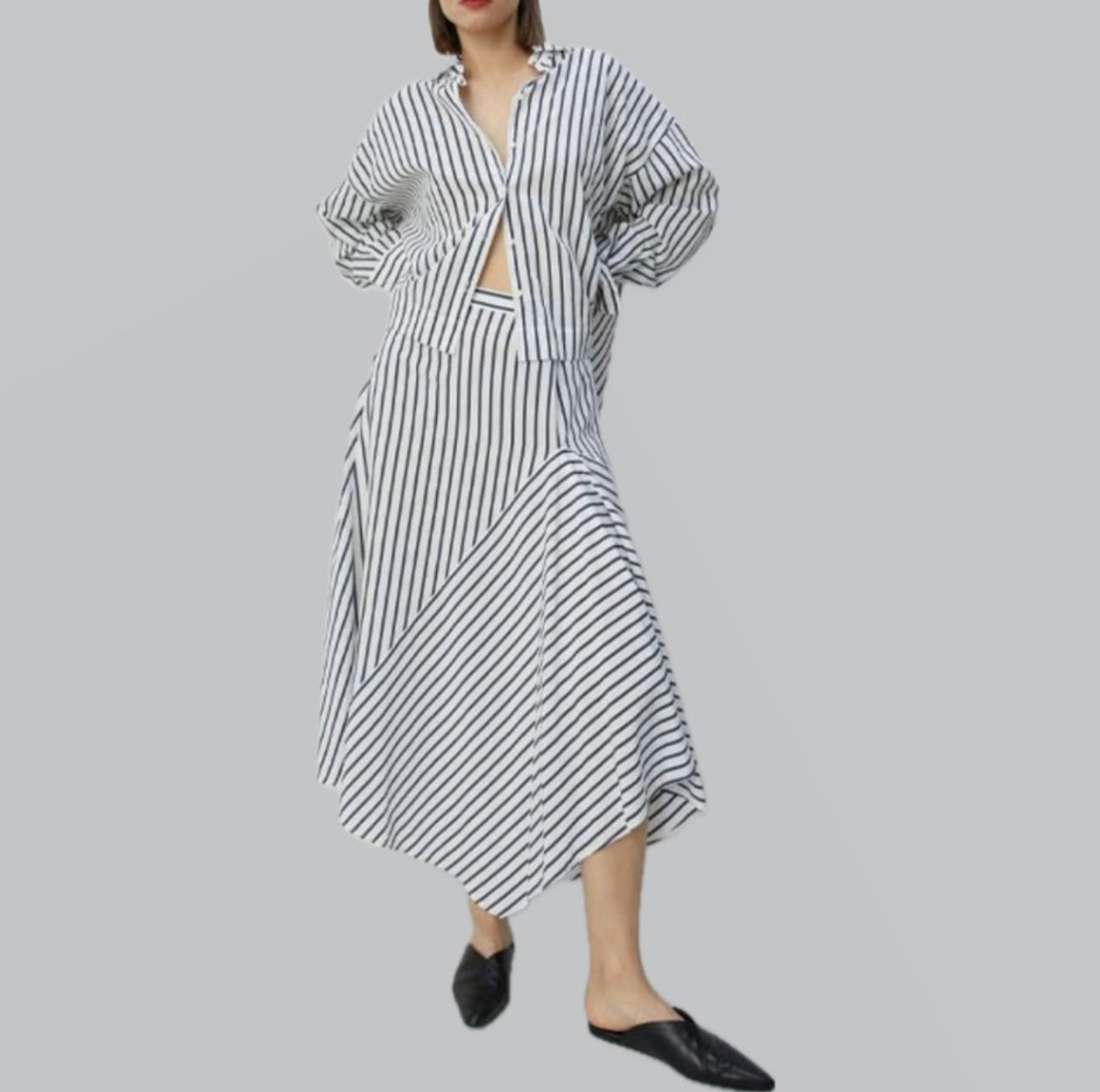 Closed Asymmetrical Striped Skirt