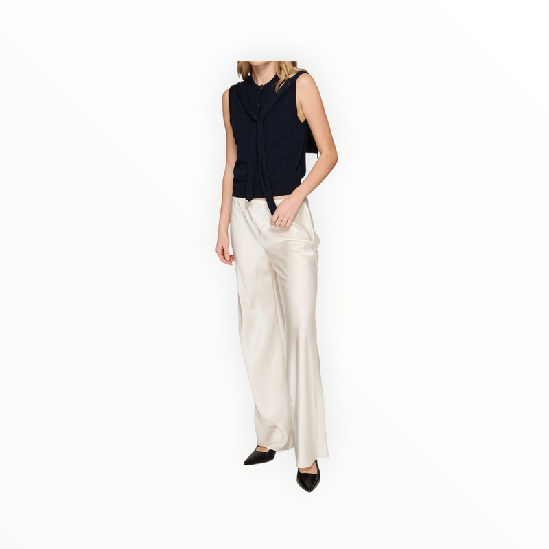 Autumn Cashmere Sleeveless Button Front Vest W/ Tie Sleeves - Navy