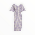 GANNI Seersucker Check V-Neck Midi-Dress - Persian Violet