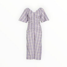 GANNI Seersucker Check V-Neck Midi-Dress - Persian Violet
