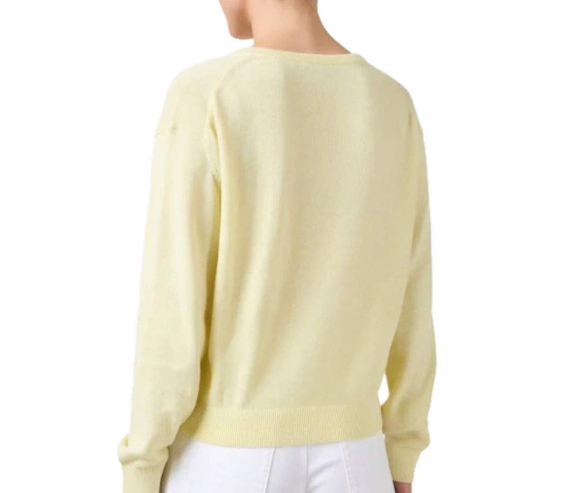 White + Warren Cotton Blend Rib Trim V-Neck - Lemon Sorbet