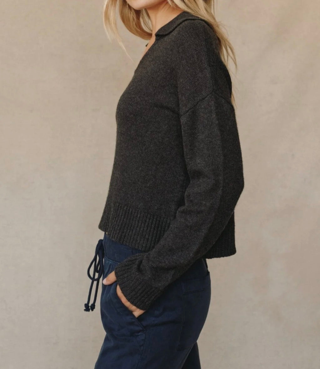 Bella Dahl Pullover Sweater With Collar - Heather Brown