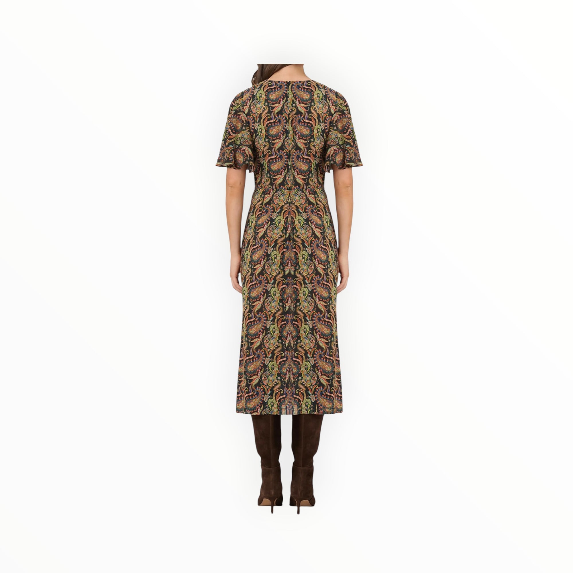 Shoshanna Drew Paisley Print Dress - Jet Teal Rust Multi
