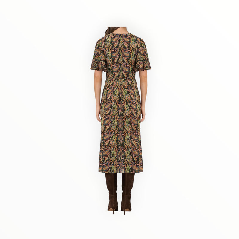 Shoshanna Drew Paisley Print Dress - Jet Teal Rust Multi