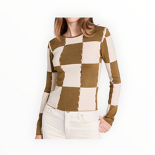 Moon River Checkerboard Sweater Top - Olive
