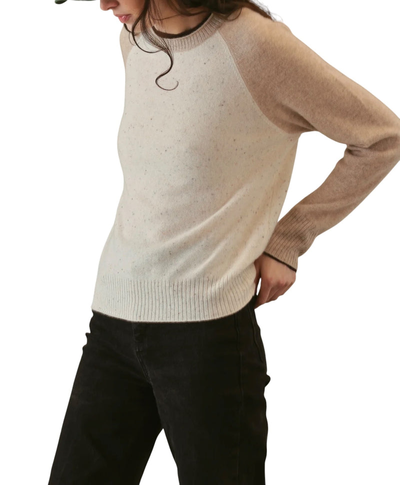 27 Miles Malibu Proctor Cashmere Baseball Pullover - Coconut/Oatmeal/Espresso