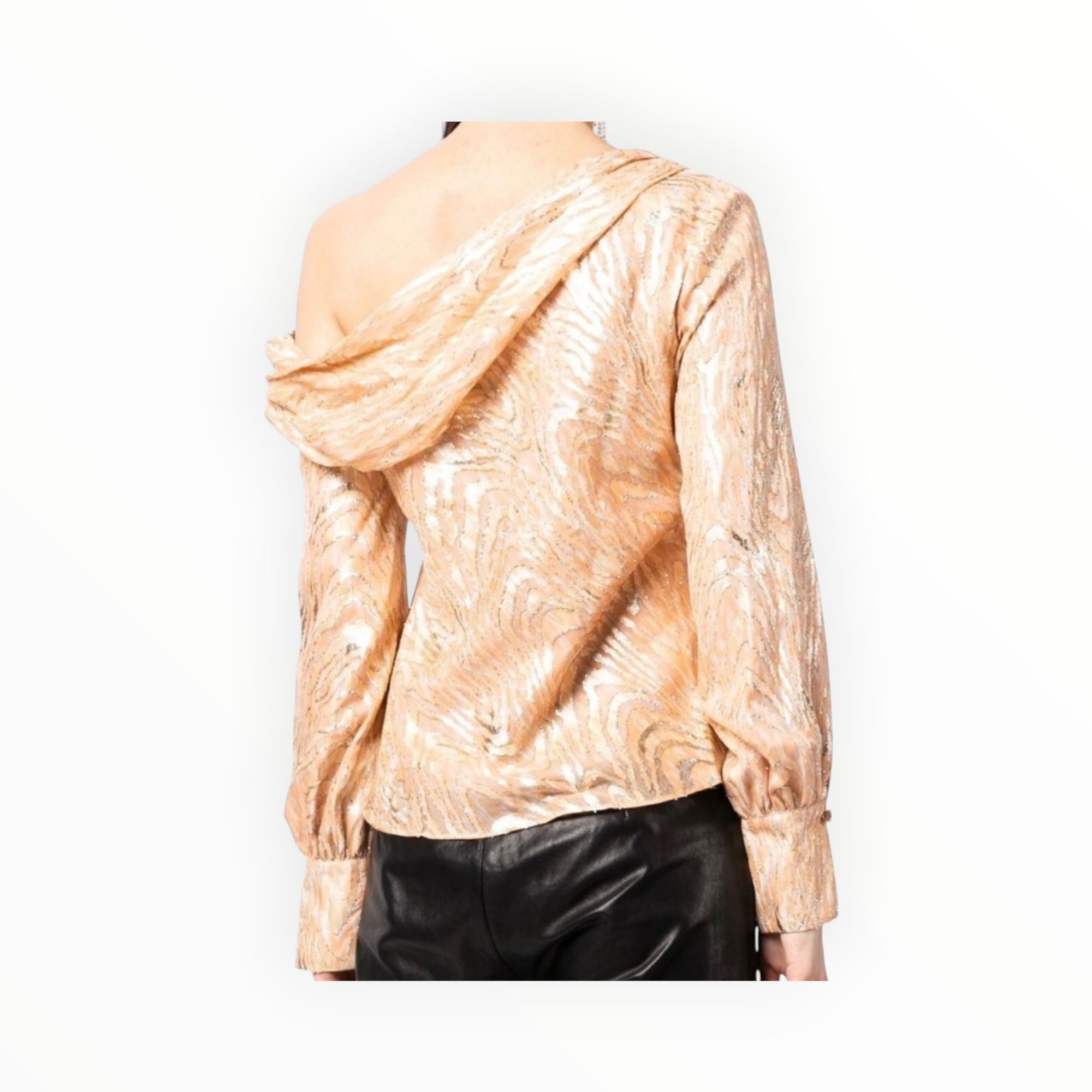 Jonathan Simkhai Alice Moire Fil Coupe One Shoulder Top - Apricot Metallic