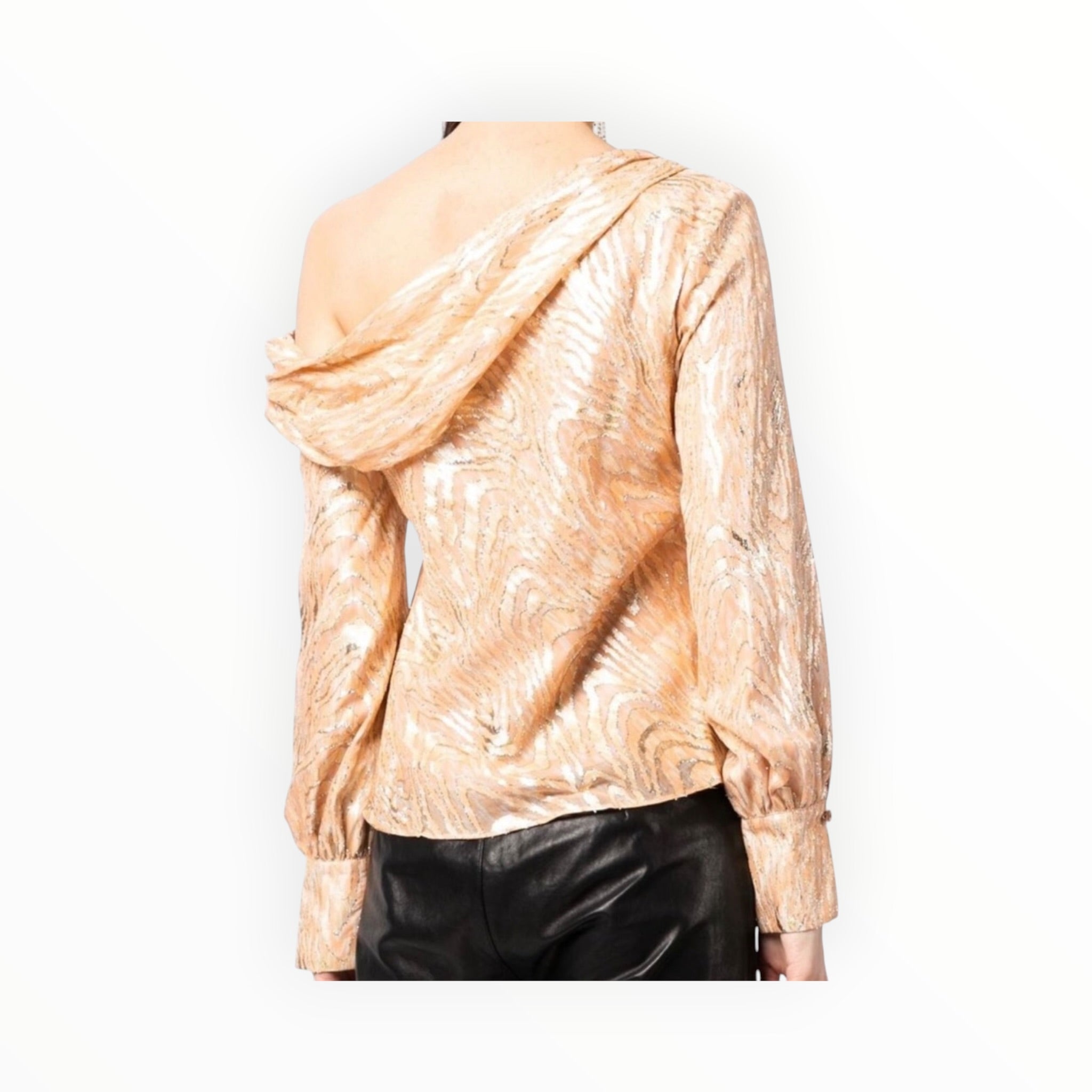 Jonathan Simkhai Alice Moire Fil Coupe One Shoulder Top - Apricot Metallic