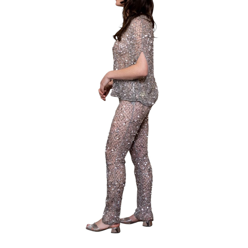 Lapointe Sequin Flare Leg Pant - Silver