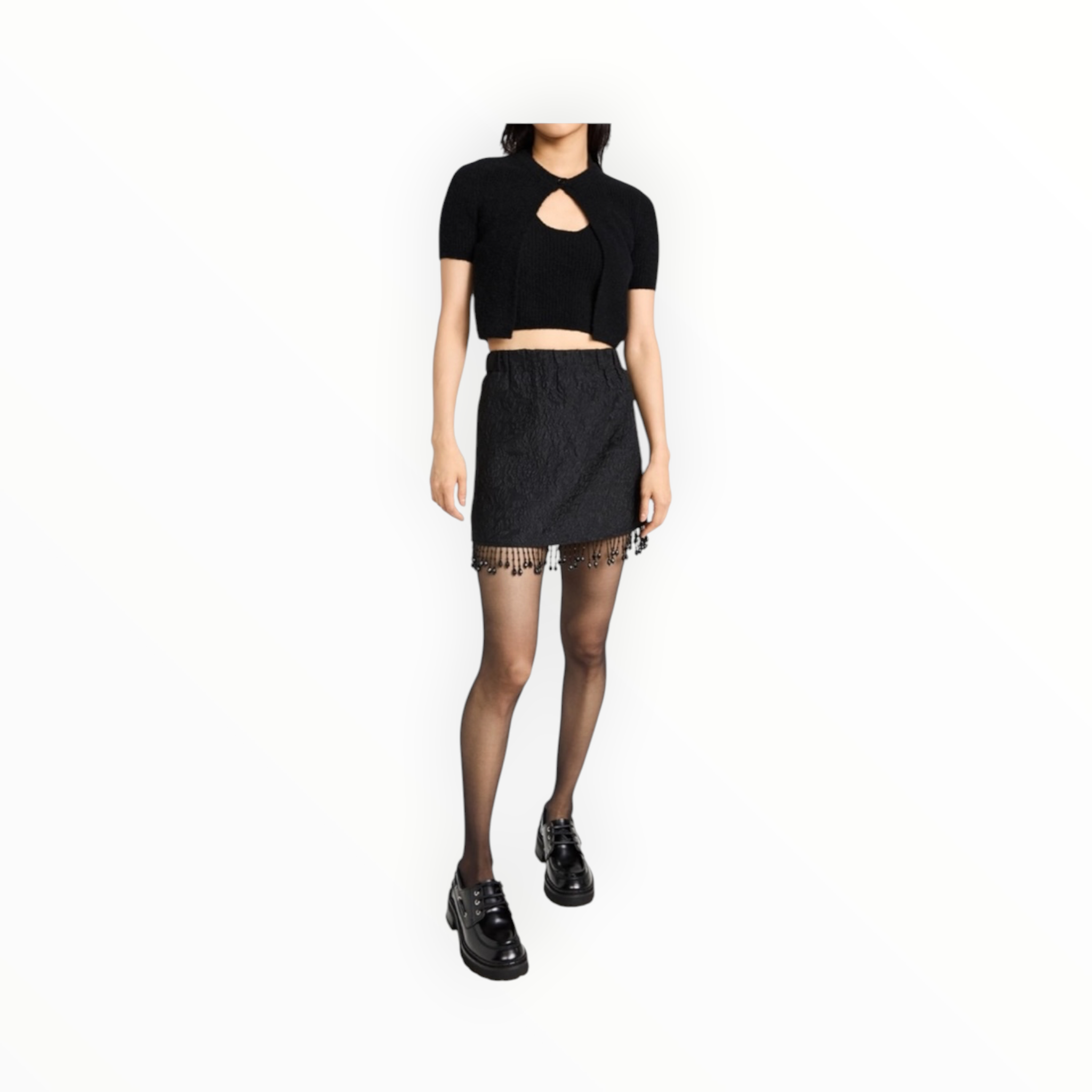 GANNI Jacquard Organza Bead Fringe Skirt - Black