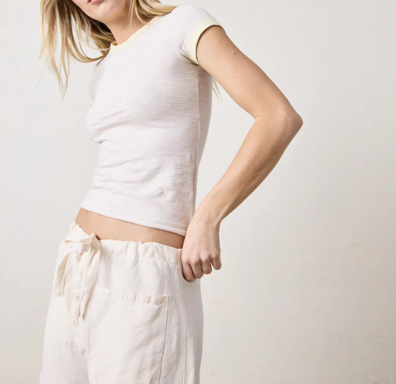 NSF Bodhi Slub Jersey Ringer Baby Tee - Ivory/Lemonade