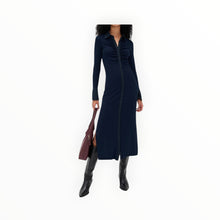 Stateside Fine Rib Ruched Buttoned Dress - Navy