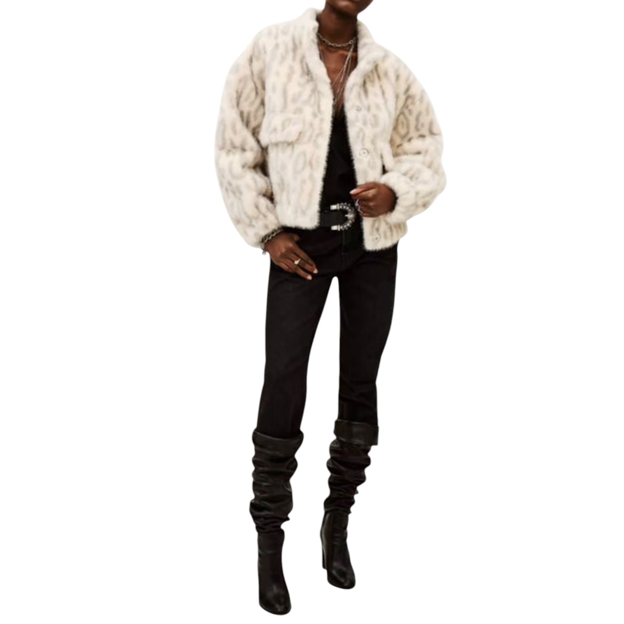 ba&sh Saros Faux Fur Jacket - Off White