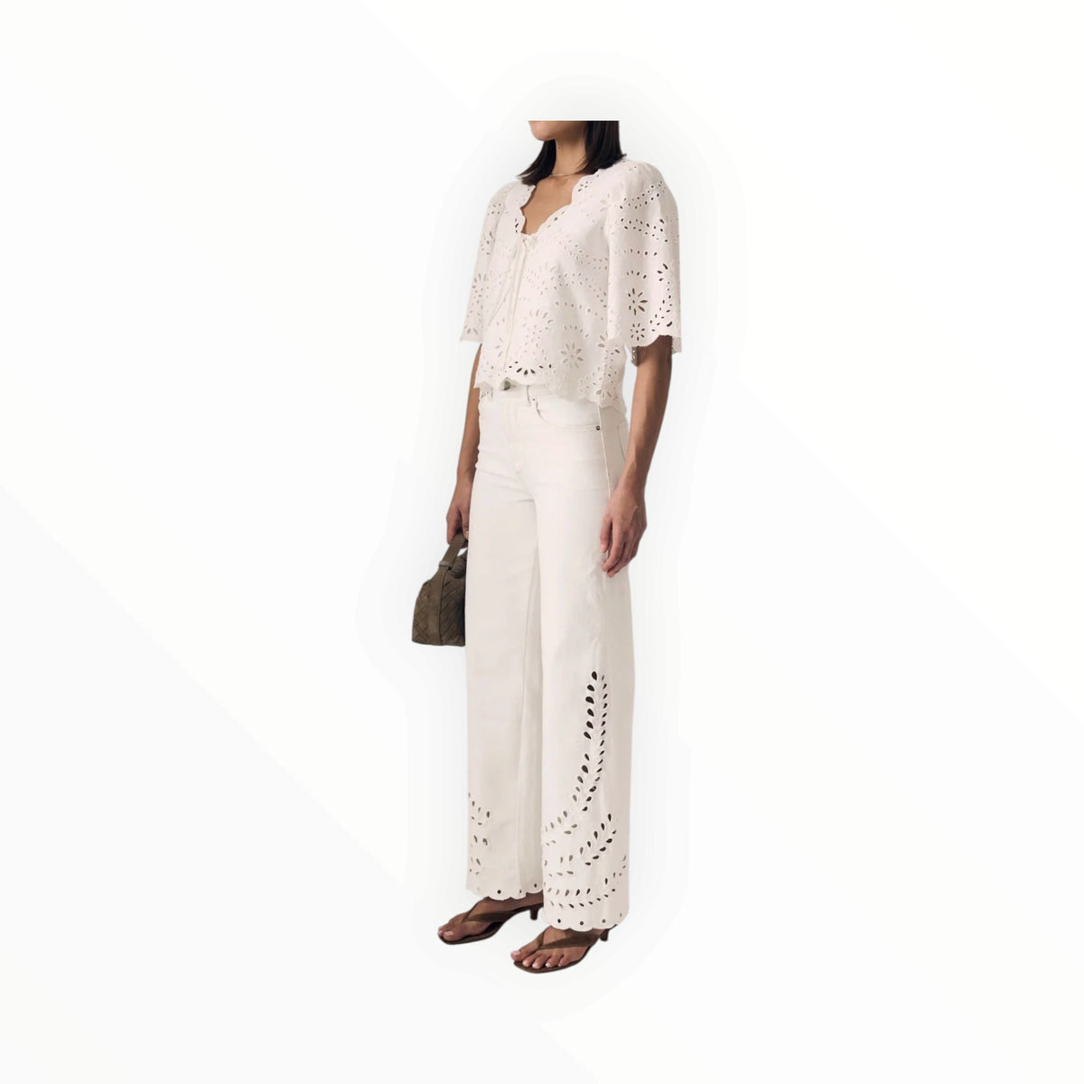 LE JEAN Column Eyelet Jean - White