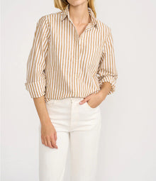 Marea by Liz Joy Favorite Shirt - Tan/White Awning Stripe