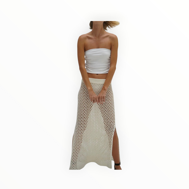 LNA Holly Ribbed Strapless Top - White