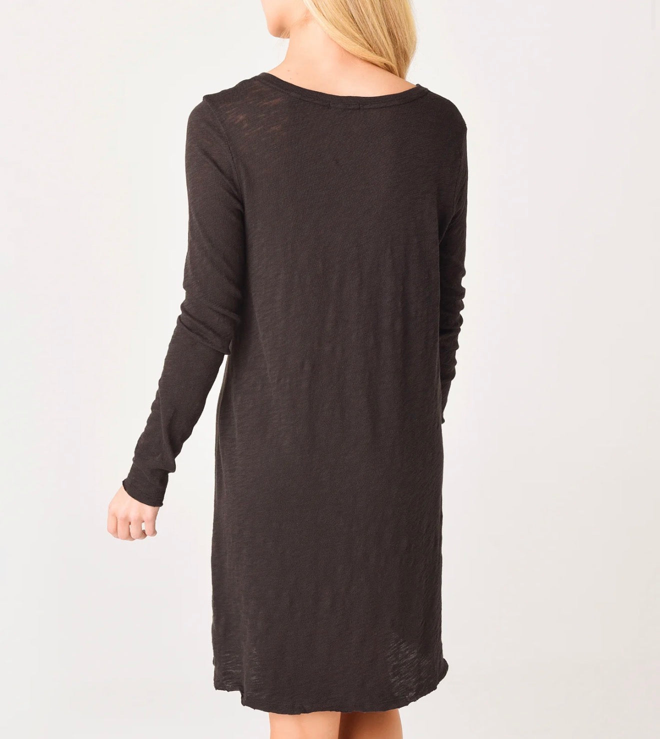ATM Slub Jersey Long Sleeve V-Neck Dress - Black