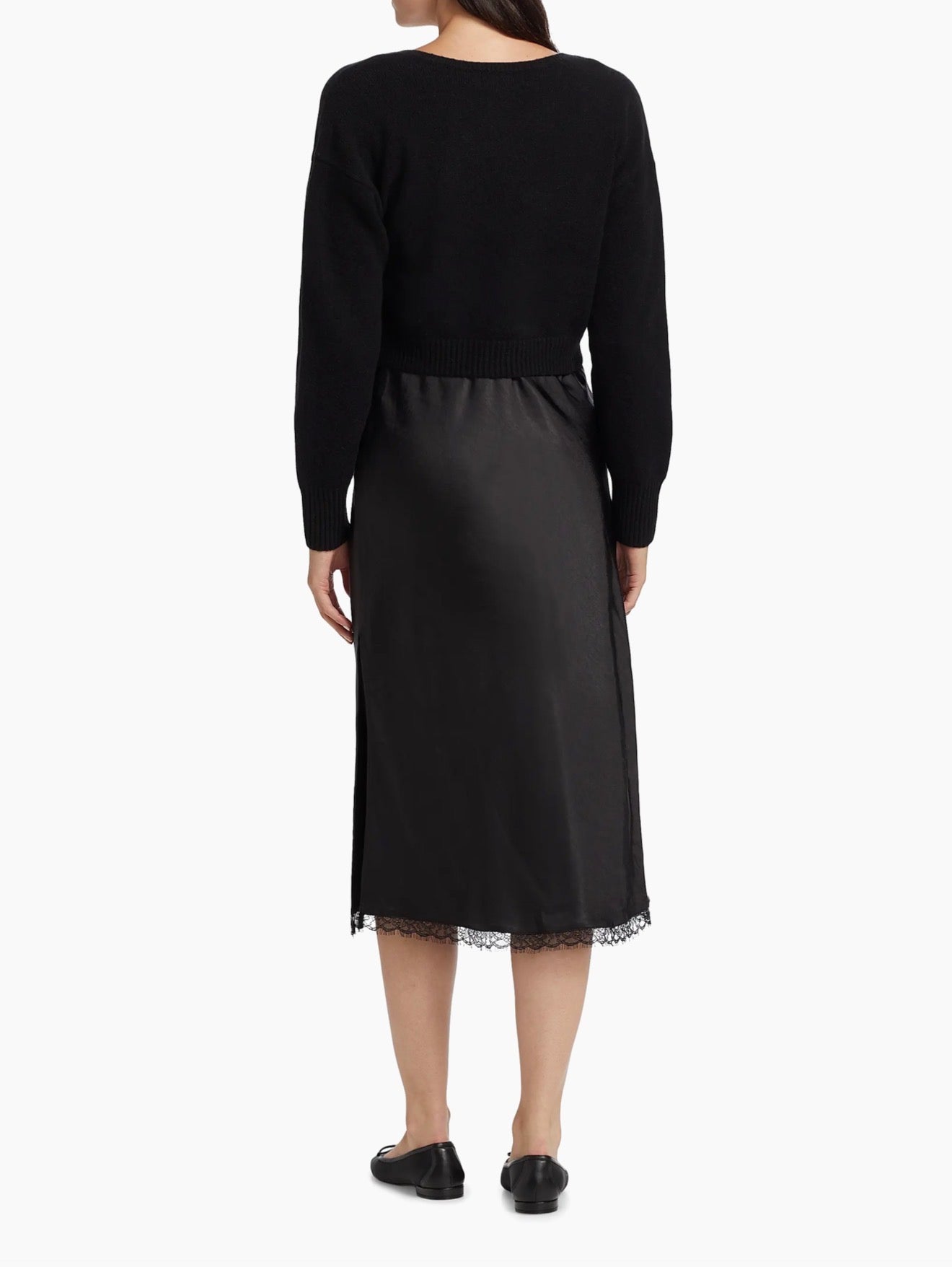 dh New York Mis Pieced Layered Midi Dress - Black