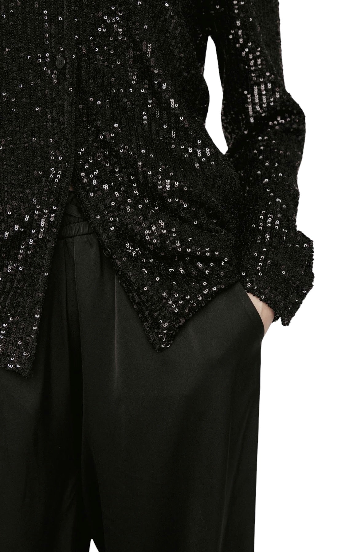 Amanda Maria Sequin Button Down - Black