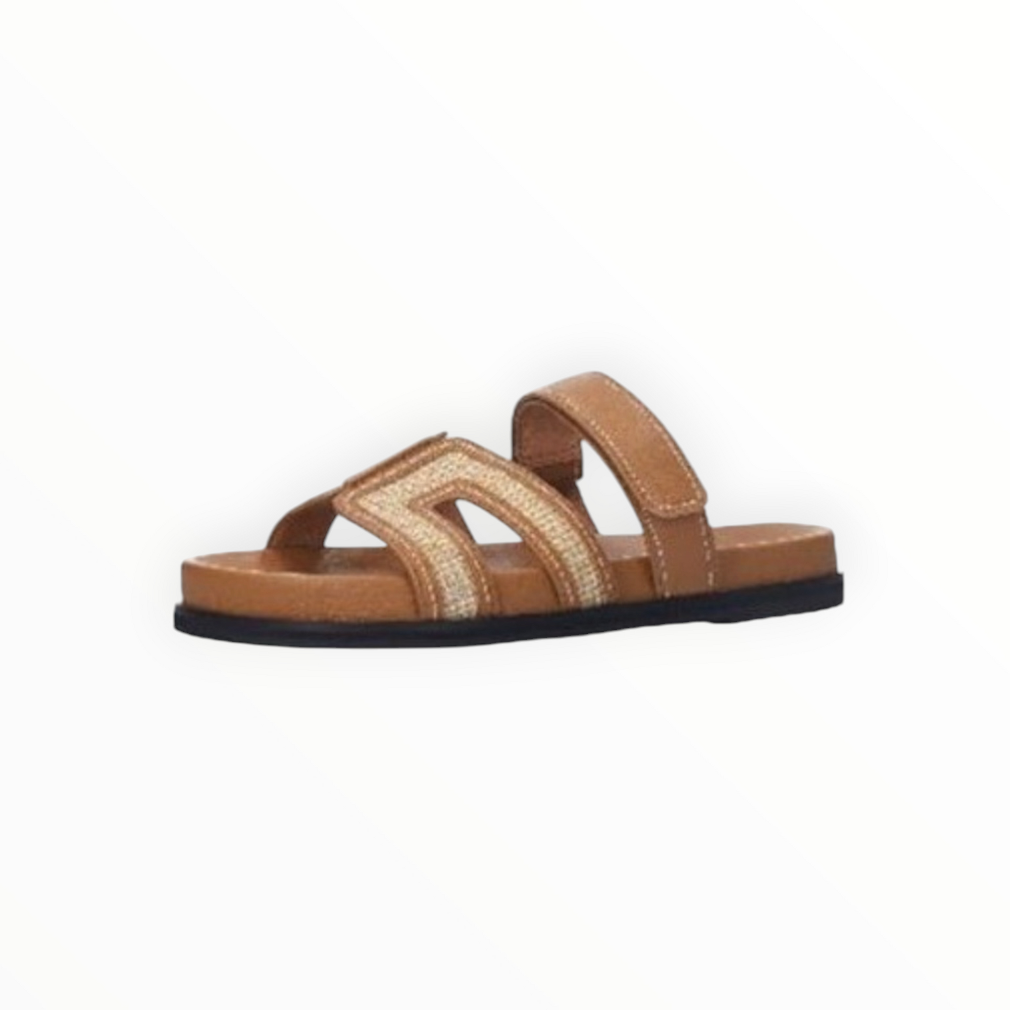 BiBi LOU Leather Raffia Sandal - Brown
