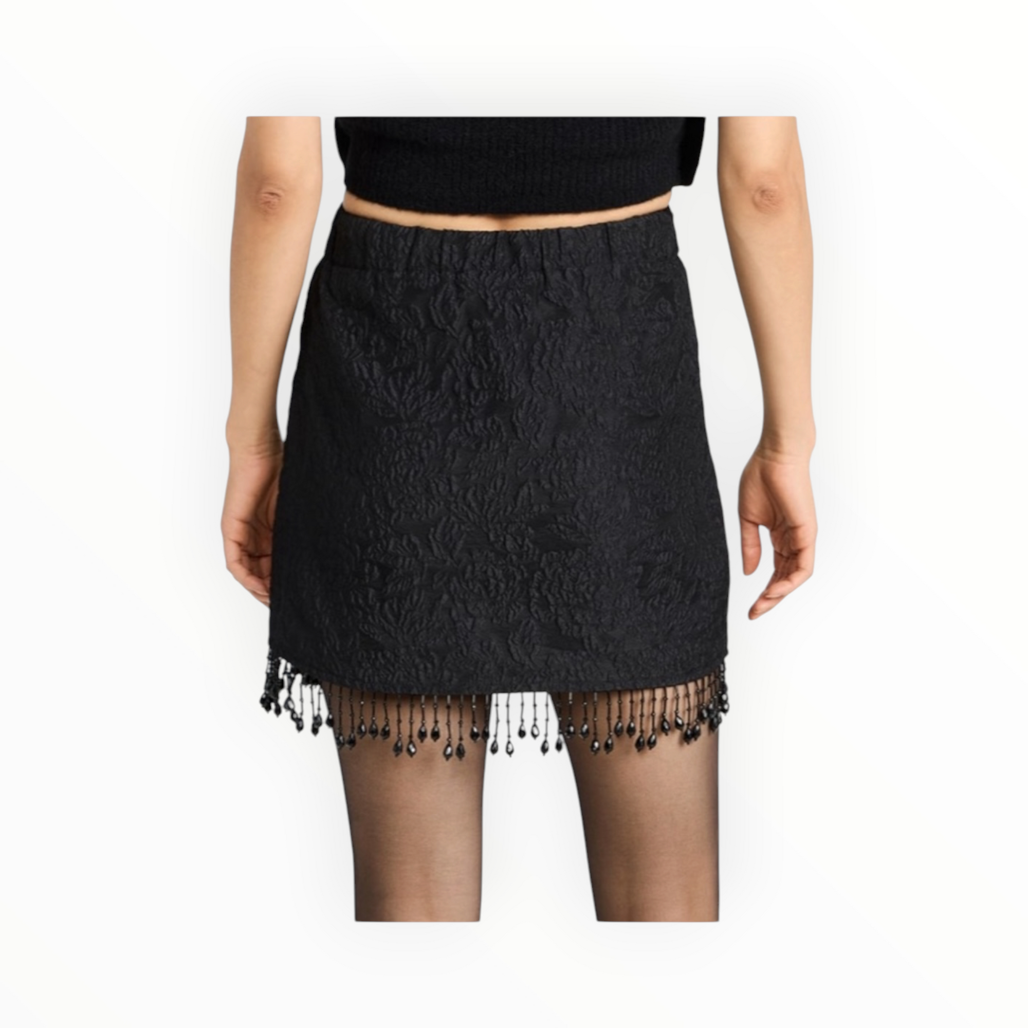GANNI Jacquard Organza Bead Fringe Skirt - Black