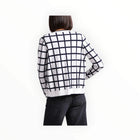 Minnie Rose Windowpane V-Neck Cardigan - White/Navy