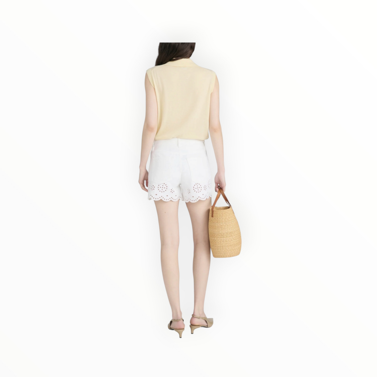 Frame The Eyelet Hang Jean Short Long - White