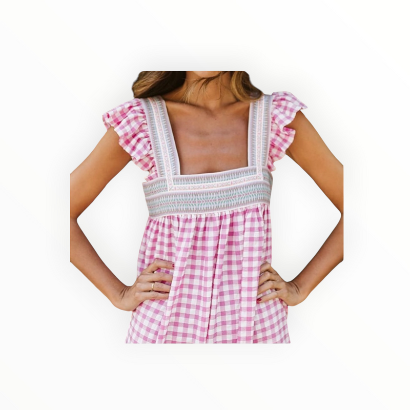 Nomadi Deluxe Gingham Dress - Pink