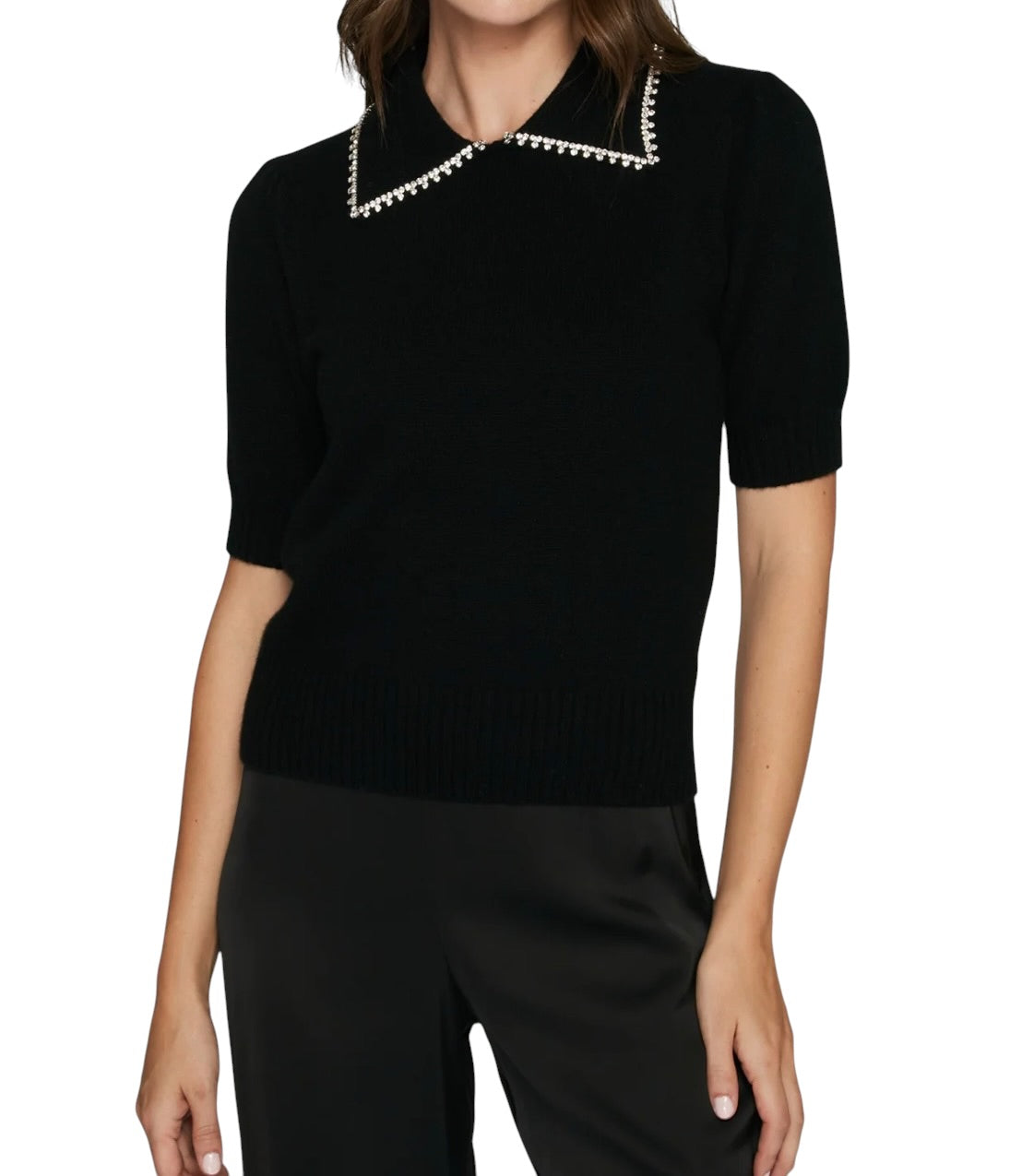 Autumn Peter Pan Collar With Rhinestone Trim - Black