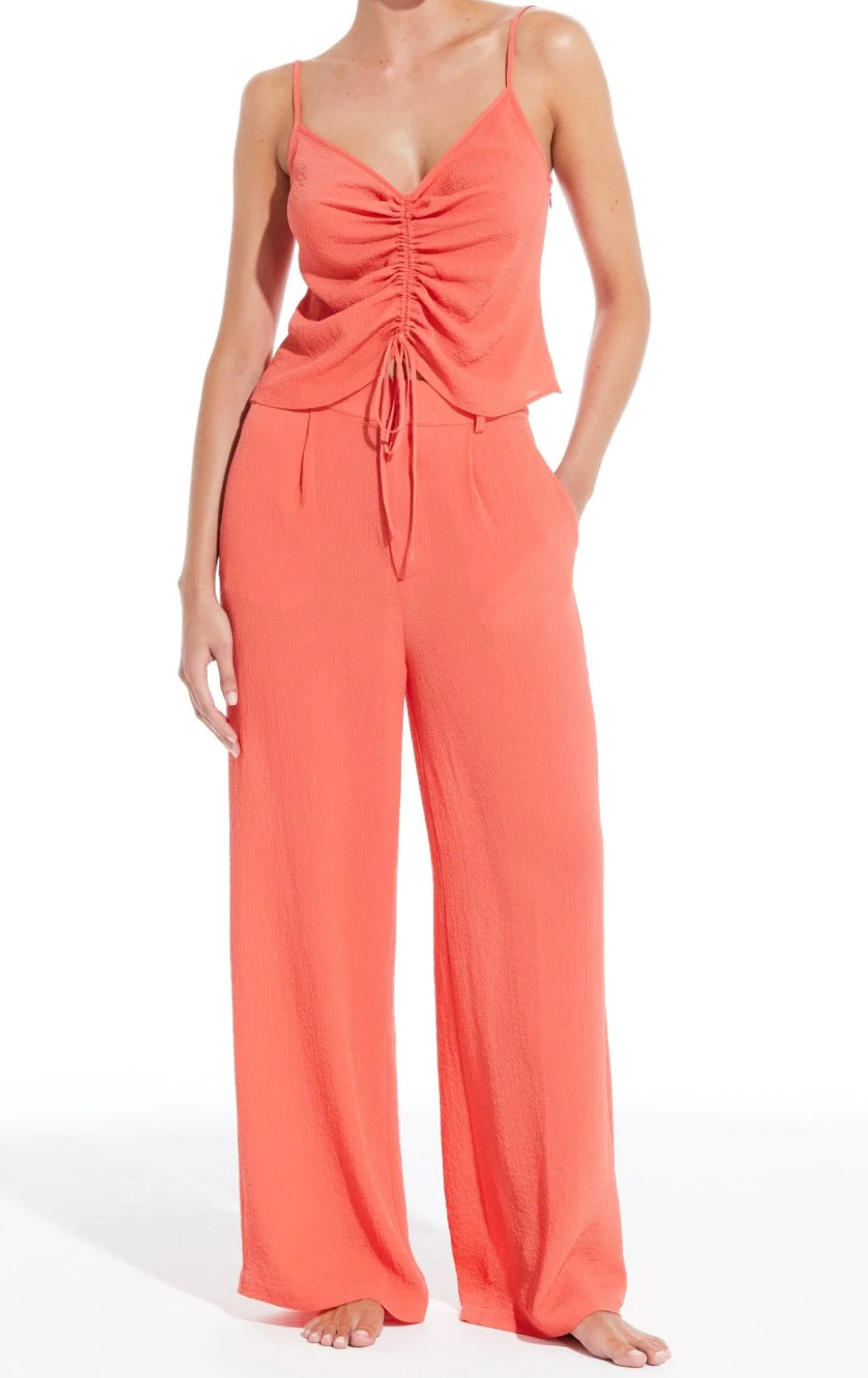 Solid & Striped Roya Pant - Coral Orange Seersucker