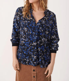 Part Two Tonnie Long Sleeve Print Blouse - Dark Navy Marble