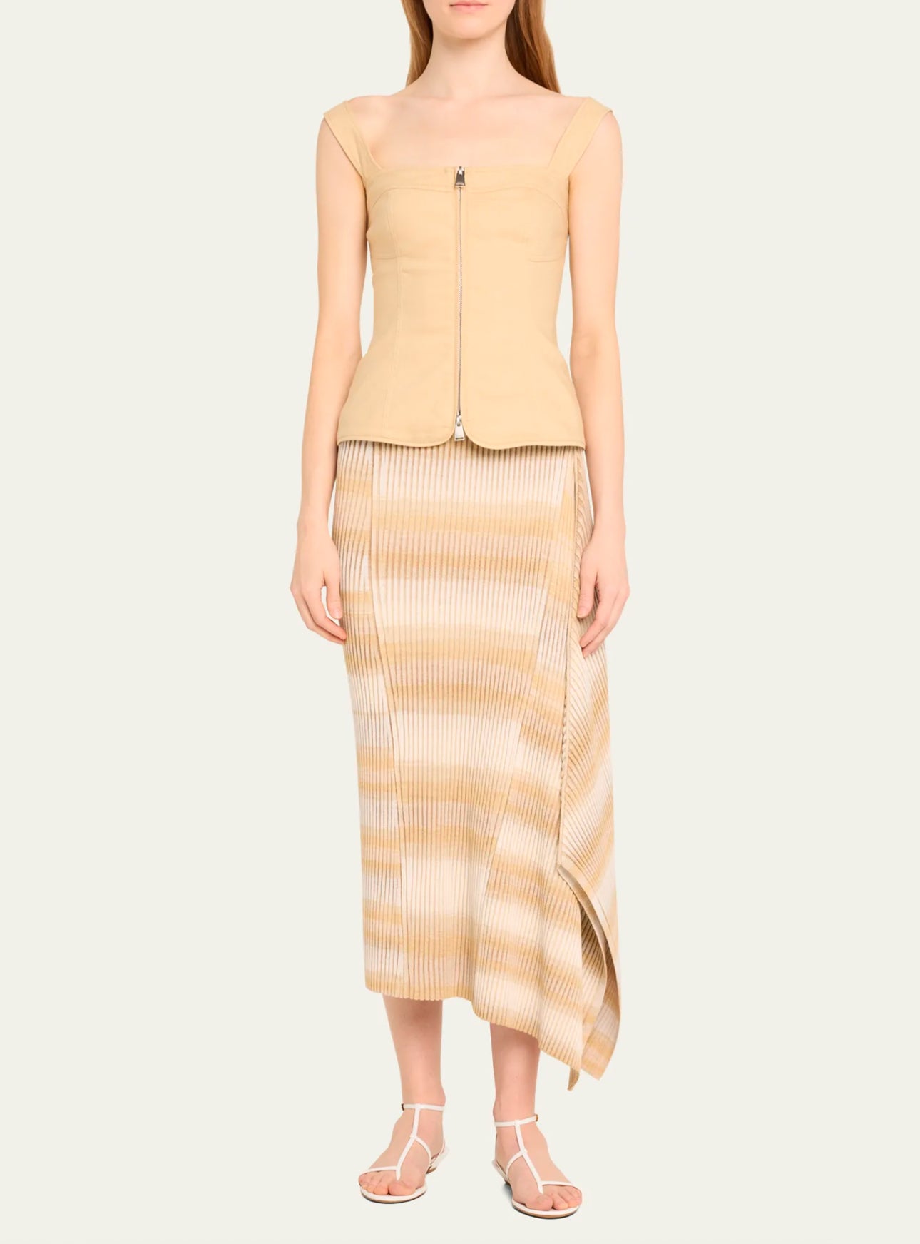 SIMKHAI Caelan Asymmetric Stripe Knit Skirt - Sand Multi