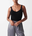 White + Warren Ribbed V Neck Cashmere Tank - Black