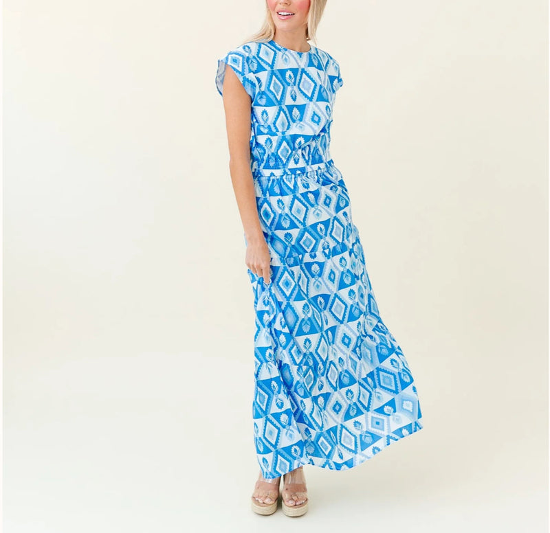 Sheridan French Gardenia Skirt - Lapis Geo