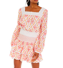 Allison New York Cleo Mini Skirt - Pink Cross Stitch