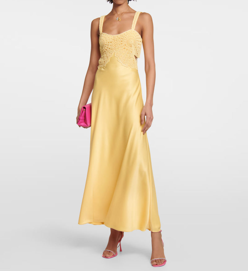 Jonathan Simkhai Roberta Crochet Satin Maxi Dress - Popcorn