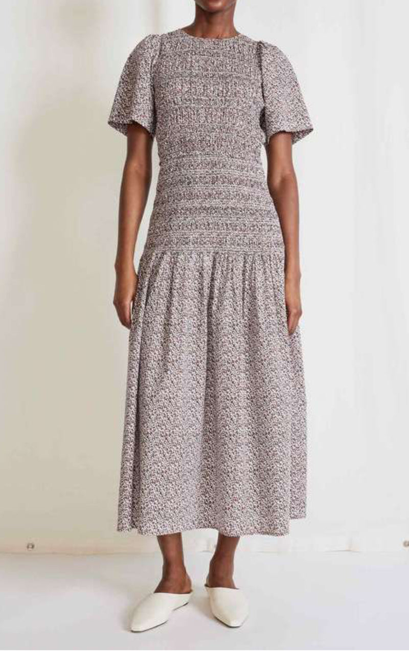 Apiece Apart Siempre Smock Maxi Dress - Abstract Dots Mahogany