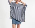 Yana K Poncho Double Edge Stripe V Neck Top - Navy