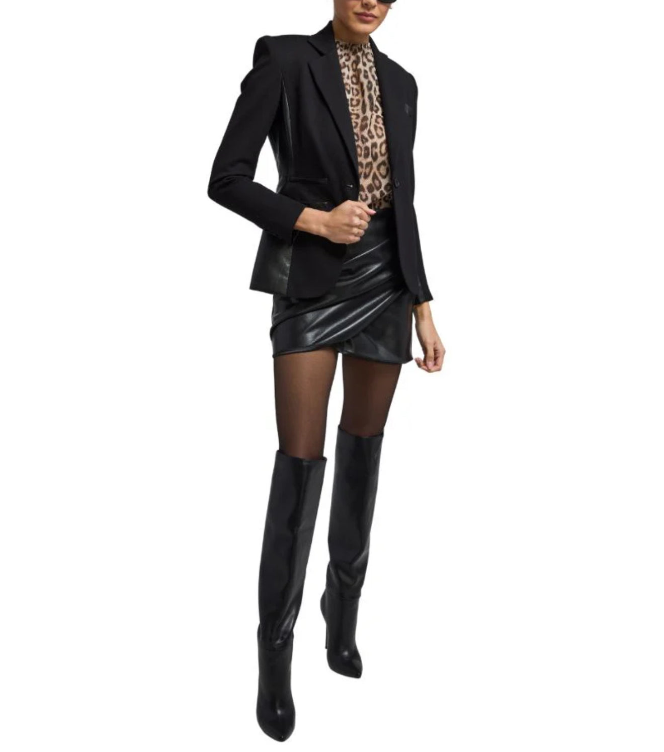 Generation Love Gayle Vegan Leather Combo Blazer - Black